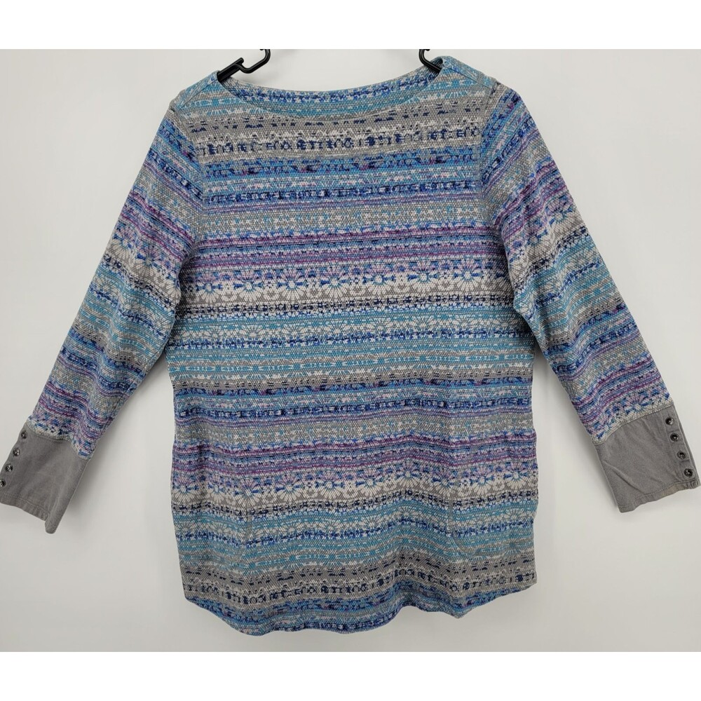 J.Jill Fair Isle Waffle Knit Women’s M Long Sleeve Cotton Tunic Top With Pockets